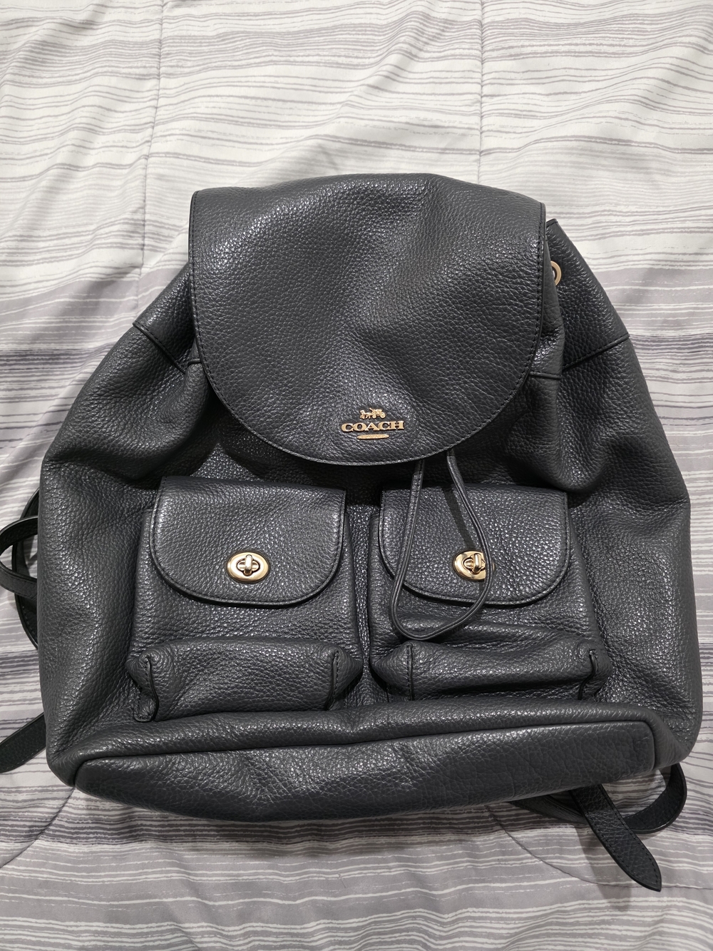 Coach Black Pebbled Leather Backpack